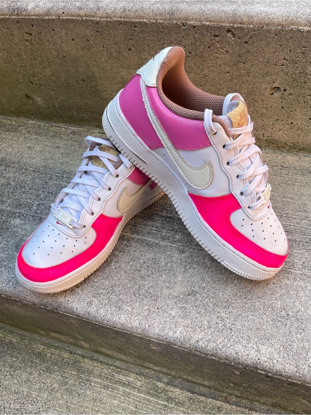 Nike Air Force 1 Sneakers White Pink Girls Shoes US 4Y EUR 36 CM 23 Authentic